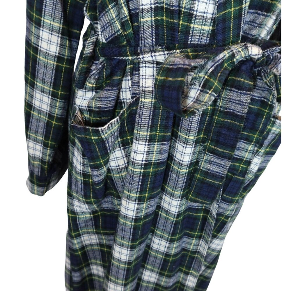 LL BEAN Scotch Tartan Plaid Flannel Cotton Full Length Bath Robe Size S Cozy - Picture 5 of 8